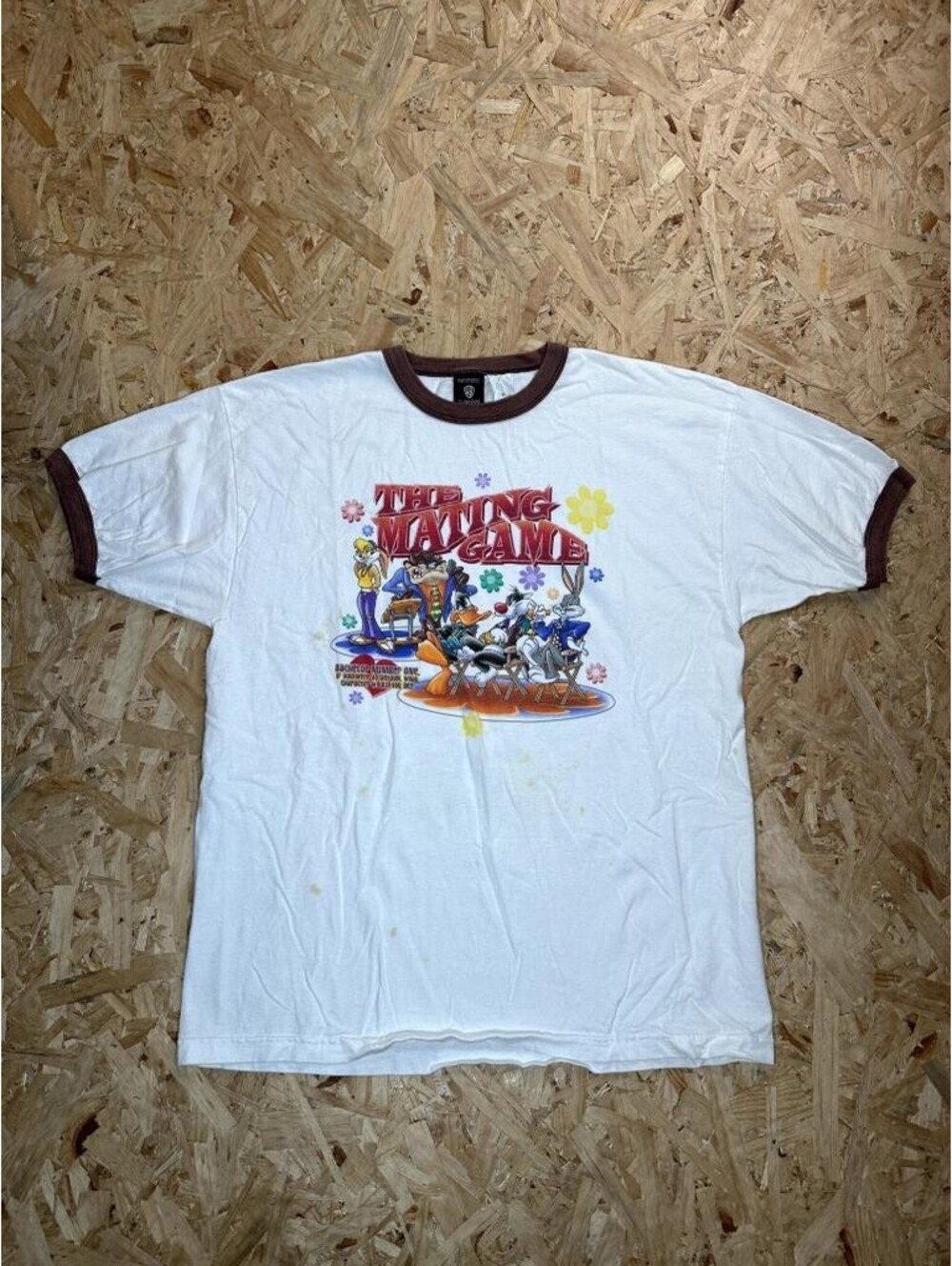 Vintage Looney Tunes The Mating Game Ringer T-Shirt Mens XL White Brown 90s